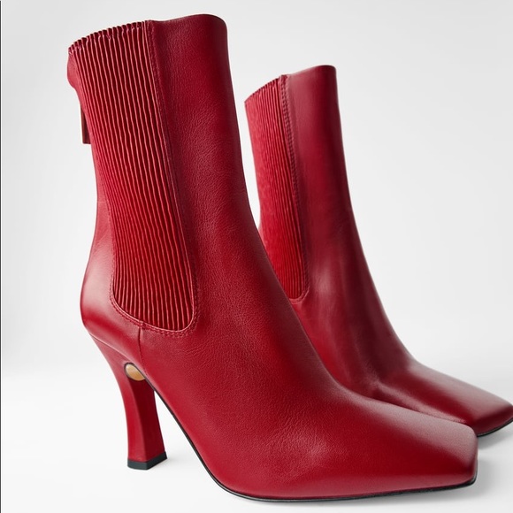 Zara Shoes - ZARA NWT Red Leather heeled ankle boots size 7